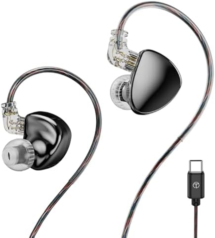 TRN MT5 Type C Wired Earbuds – Premium Noise-Isolating In-Ear Headphones with Immersive Bass & Tangle-Free Cord for Unmatched Audio Quality – Ideal for Music Enthusiasts & Professionals, Featuring Interchangeable Cable & Built-in Microphone (Sleek Black Finish)