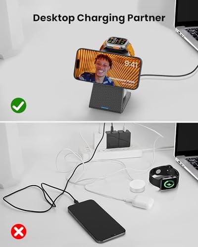 GEEKERA 3-in-1 Foldable Wireless Charging Station for Apple Devices – Fast Charge Your i Phone 16/15/14/13/12/11 Pro Max, Apple Watch Ultra/10/9/SE/8/7/6/5 & Air Pods Pro/4/3/2 with Travel-Friendly Design – Ultimate Multi-Device Charging Solution for Home & On-the-Go Efficiency