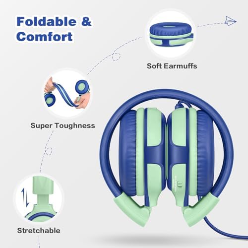 Chic Pink SIMOLIO Kids Headphones with Microphone – Volume-Limited Wired Design for Safe Listening – Adjustable Sound Levels (75/85/94 d B) for Hearing Protection – Perfect for School, Travel, and Home Use – Durable and Comfortable Fit for Active Young Listeners – Compatible with Smartphones & Tablets for Versatile Use