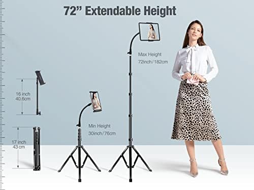 Ultimate 72″ Heavy-Duty Adjustable Tablet Stand – Versatile Tripod for i Pad Pro 12.9, Mini, Air, i Phone & 4.7-13″ Devices – Effortless Height Customization for Presentations and Hands-Free Use