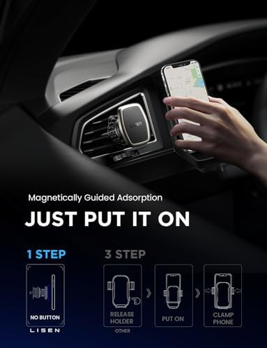 LISEN Dual Pack Magnetic Phone Holder for Car Vent – Military-Grade 6 Magnet System for Ultimate Stability, Compatible with i Phone 16/15/14/13 Pro Max Plus and Samsung S25 – Effortless Installation and Universal Fit for All Vehicles