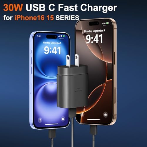 High-Speed 30 W USB C Fast Charger for i Phone 15 & 16 Pro Max with 6 FT Cable – Ultimate Compatibility for i Pad and Samsung Galaxy S24 – Compact, Reliable Power Block with Advanced Safety Features for On-the-Go Charging