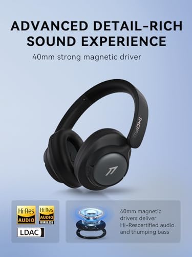 1 MORE Sono Flow SE HQ31 Wireless Bluetooth Headphones – Premium Over-Ear Design with Advanced Noise Cancellation, 90 Hours of Uninterrupted Playtime, and Hi-Res Audio Clarity for Gaming, Travel, and Work – Ergonomic Comfort in Sleek Black Finish with Superior LDAC Support