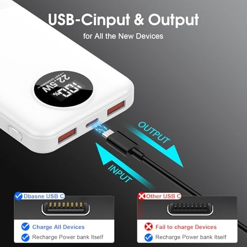 Advanced 10,000 m Ah Portable Charger with 22.5 W Fast Charging – USB-C Power Bank for i Phone 16/15/14/13/12 & Samsung S22/S21 – PD 3.0 & QC 4.0 Compatible with LED Battery Display – Lightweight Multi-Device Power Bank for Travel & Daily Use