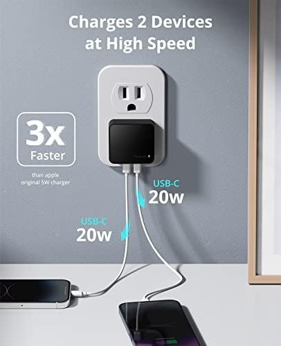 Nekmit 40 W Dual Port USB C Wall Charger – Fast Charging Adapter for i Phone 14/14 Pro/Pro Max, Galaxy, Mac Book Air & More – Slim, Portable Design with Enhanced Compatibility and Safety Features for Home, Office, and Travel