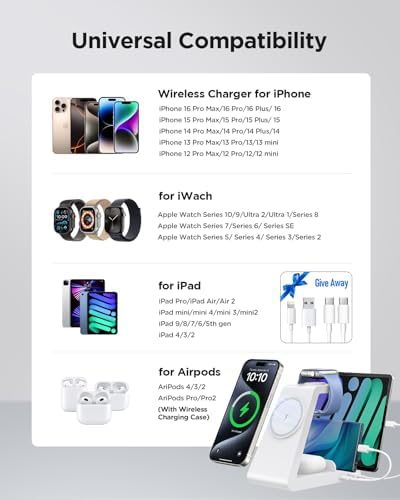 5-in-1 Wireless Charging Station for Apple Devices – Sleek Mag-Safe Dock for i Phone 16, 15, 14, 13, 12 Pro Max, Apple Watch, and Air Pods – Fast 15 W Charging, Magnetic Alignment, Compact White Design – Ultimate Multi-Device Charger with Overcharge Protection and Temperature Control