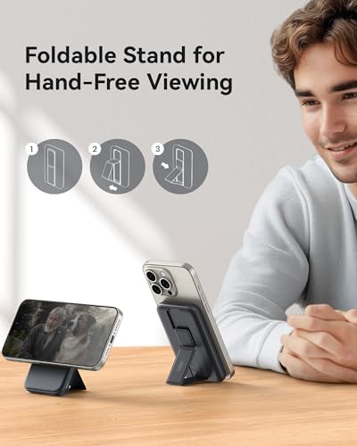 Ultra-Slim 10000 m Ah INIU Mag Safe Portable Charger with 27 W Fast Charging – Magnetic Power Bank for i Phone 15 Series, Foldable Stand & USB-C Connectivity for Effortless Wireless Charging on the Go