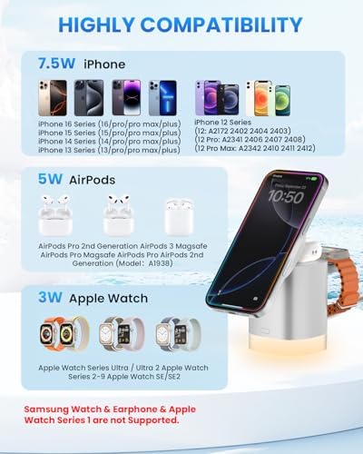 Travel-Ready Joy Geek 3-in-1 Wireless Charging Station – Fast Mag-Safe Charger for i Phone 16-12 Series, Apple Watch Series 10-2, and Air Pods Pro – Ultimate Compatibility and Speed for On-the-Go Lifestyle