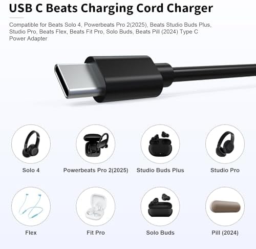 Ultra-Fast USB C Charger Cable for Beats Solo 4 & Studio Buds Pro | Premium Type-C Power Cord Adapter with Enhanced Compatibility & Durability | Ideal for Travel & Daily Use | Keep Your Headphones Fully Charged Effortlessly