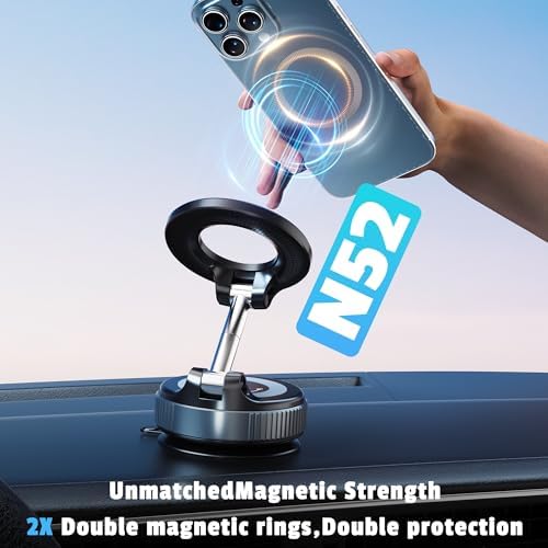 Ultra-Strong Magnetic Suction Phone Holder for Cars – 96 lbs Grip & 360° Rotation for Effortless Navigation – Versatile Mount for Vehicles, Gyms, and Home Use – Compatible with All i Phone and Android Models for Ultimate Convenience