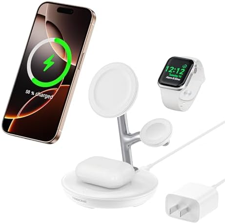 TRIBONE 3-in-1 Magnetic Wireless Charger Stand for Apple: Fast Charging Solution for i Phone 16/15/14/13/12, Apple Watch, and Air Pods in Unique Panda Color – Streamlined Convenience with Enhanced Compatibility and Effortless Device Alignment