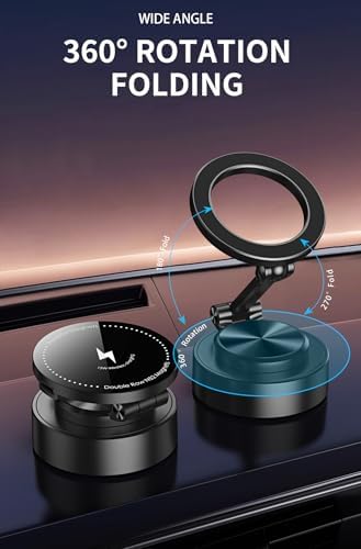 Vacuum Suction Phone Mount, 360 Car Magnetic Phone Holder, Wireless Charging Vacuum Suction Phone Holder, Magnetic Suction Phone Mount (027) – Enhanced Compatibility and Speed