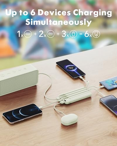 Charmast 20000 m Ah Travel Power Bank with 4 Integrated Charging Cables and 6 Output Ports, 20 W Fast Charging External Battery Pack for i Phone 16/15/14, Android Devices, i Pads, and Tablets – Ultimate On-the-Go Charging Solution for Seamless Connectivity and Reliability