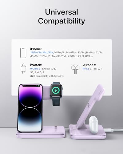 Intoval 3-in-1 Wireless Charging Station for Apple Devices – Fast Charging Hub Compatible with i Phone 15/14/13, Apple Watch Series 9/8/Ultra/7/6/SE, and Air Pods Pro – Sleek Z5 White Design for Efficient Desk Organization and Enhanced Compatibility