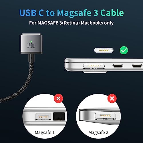 mcdodo 140 W USB-C to Magnetic 3 Charging Cable for Mac Book Pro/Air (M1, M2, M3) – 6.6 ft Fast Charging Solution with Enhanced Magnetic Connection for 2021-2024 Models – Ultimate Power and Flexibility for Seamless Use