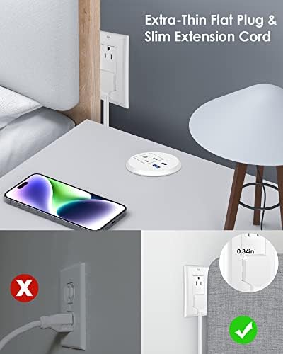 Revolutionize Your Workspace with the 2-Inch Desk Power Grommet Featuring PD 20 W USB-C Fast Charging, Ultra-Flat Plug Design, and Recessed Outlet for Seamless Cable Management – Perfect for Home or Office Use with 6 ft Power Cable (White)