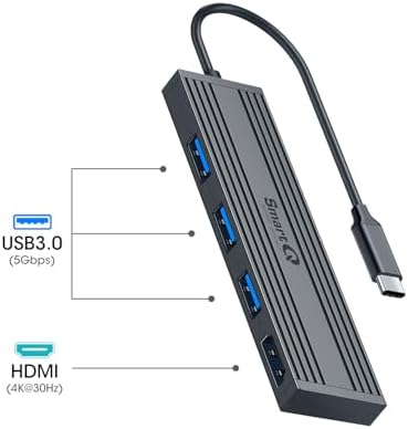 Upgrade Your Digital Workspace with the Smart Q 4-in-1 USB-C Hub – Premium 4 K HDMI Adapter Featuring 3 Lightning-Fast USB 3.0 Ports for Seamless Data Transfer and Crystal-Clear Visuals – Perfect for Mac Book, Dell XPS, and Chromebook Users on the Move