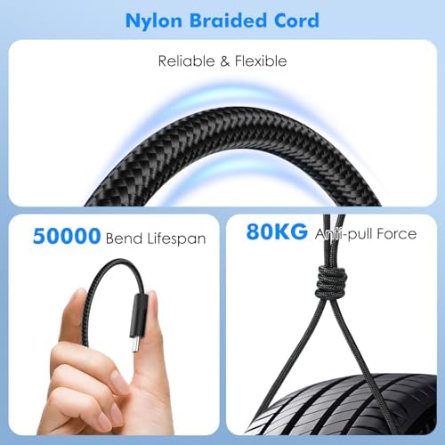 High-Speed Mo Ko 240 W USB C to USB C Charging Cable – 3.3 ft Nylon Braided, Fast Power Delivery for i Phone 15/16, Mac Book Pro 2020, Galaxy S24 – Durable, Tangle-Free, Elegant Tech Solution for Ultimate Device Connectivity