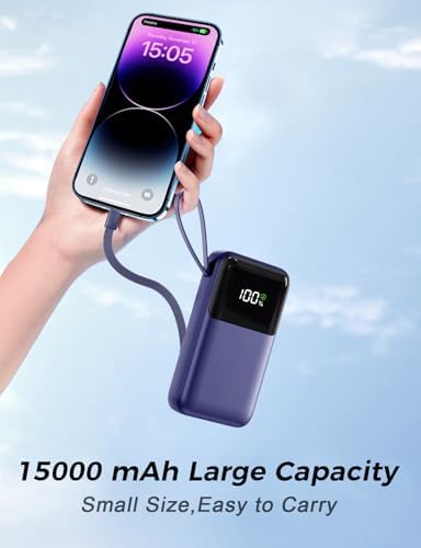 15000 m Ah Portable Power Bank with Built-in Multi-Cables, 22.5 W Fast Charging, and 6 Output Ports – Ultra-Slim Travel Battery Pack with Smart LED Display for i Phone 16/15/14/13, Samsung, and More – Perfect for On-the-Go Charging and Air Travel Safety