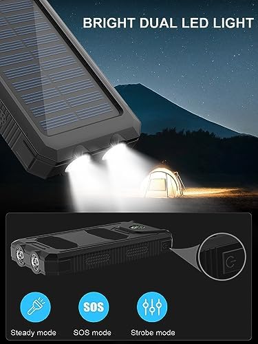 Ultimate 38800 m Ah Waterproof Solar Power Bank – High-Capacity Outdoor Charger with Dual USB-C Ports & Integrated LED Flashlights for i Phone, Samsung, i Pad – Perfect for Camping, Hiking, and Outdoor Adventures
