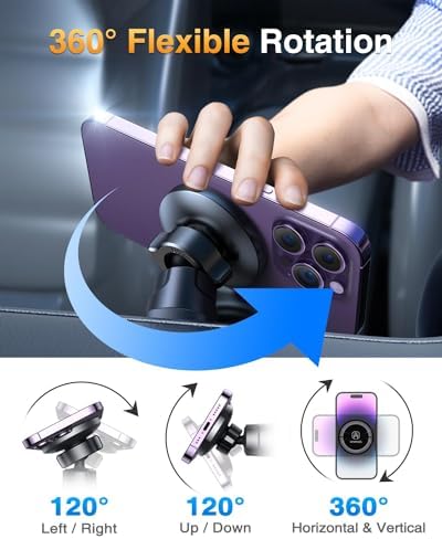 VANMASS Mag Safe Car Mount – 2025 Enhanced Magnetic Phone Holder with Clip Hook for Secure Vent Installation | Universal Cradle for i Phone 16-11 & Samsung Android Devices | Effortless Hands-Free Access for Safer Driving Experience