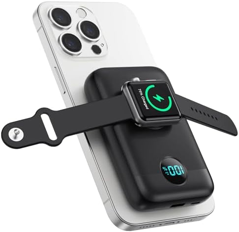Revolutionary 4-in-1 Magnetic Portable Charger 10800 m Ah – Rapid USB-C Power Bank with LCD Display, Fast Charging for i Phone 16/15/14/13/12 & Apple Watch – Sleek White Design for Ultimate Compatibility and On-the-Go Convenience