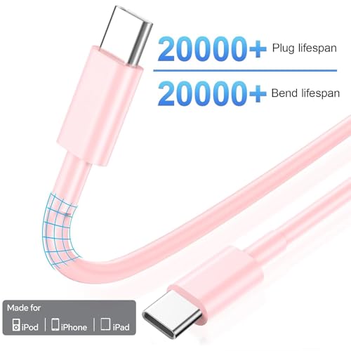 Ultimate 10 Ft USB C Fast Charging Cable Trio for i Phone 16 & 15 Series – 60 W Power Delivery, Sleek Purple, Pink & Black, Enhanced Compatibility for i Pad Pro, Mac Book Air & Samsung Devices – Unmatched Speed & Durability for On-the-Go Charging