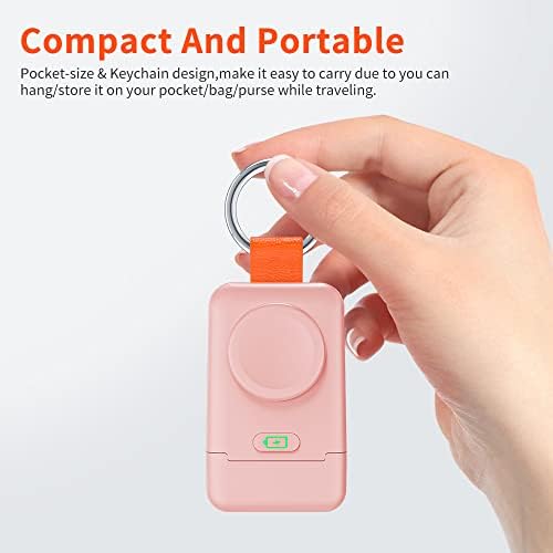 Compact Magnetic Wireless Power Bank for Apple Watch – HUOTO 1400 m Ah Travel Charger with Keychain Attachment for Series 9/8/7/6/SE/5/4/3/2/1/UItra/UItra 2 – Fast, Reliable Charging On-the-Go