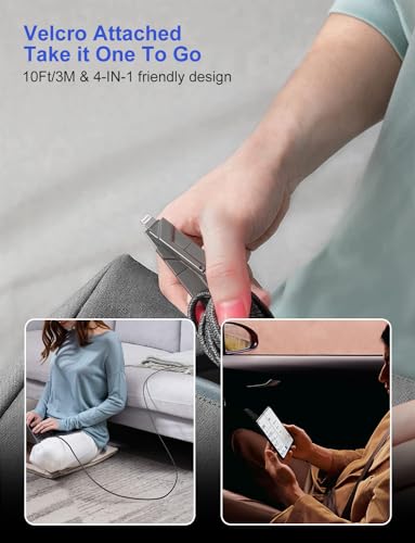 Ultimate 4-in-1 USB C and Lightning Cable – 10 Ft Flat Braided Charging Cord with 60 W Fast Charging, MFi Certified Compatibility for i Phone, i Pad, Mac Book, Samsung – Perfect for Apple Car Play & Android Auto Integration – Enhanced Durability and Versatility for Seamless Data Sync and Power Delivery