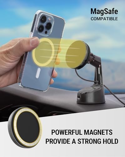 Revolutionize Your Drive with the Scosche Magic Mount Elite – Magnetic Wireless Charging Holder for i Phone 12-16, Featuring Fast USB-C Car Charger for Effortless Power and Secure Dashboard/Windshield Installation – Ultimate Compatibility with Mag Safe Technology