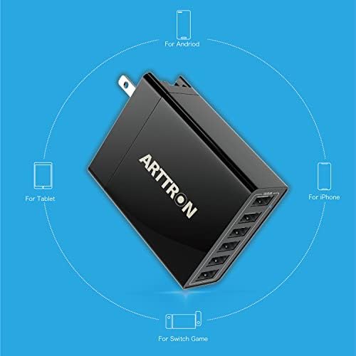 Arttron 40 W 6-Port Foldable USB Wall Charger – Ultimate Fast Charging Adapter for i Phones, i Pads, Tablets & Smartphones – Compact, Multi-Device Power Solution with Safety Features for Home and Office Efficiency