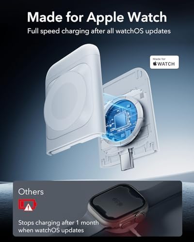 Ultimate ESR 2-in-1 Mag Safe Charging Station for Apple Devices – Fast Wireless Charger Stand for i Phone 16/15/14/13/12, Apple Watch, & Air Pods – Sleek Black Design for Dual Device Convenience and Enhanced Speed