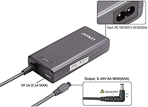Universal 90 W Slim Laptop Charger with USB Port – Versatile AC Adapter for Dell, Lenovo, Toshiba, Acer, Asus, and More – Quick Charge Power Supply for Laptops, Tablets & Mobile Devices – Safe & Portable Design with 12 Tips and 1-Year Warranty