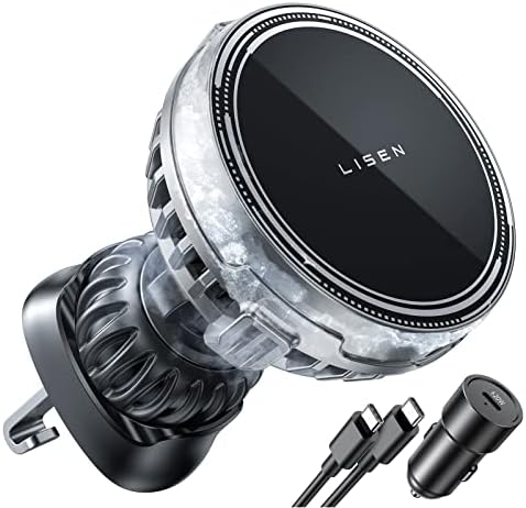 LISEN 15 W Magnetic Cooling Car Charger Mount for i Phone 16/15/14/13/12 Pro Max/Plus/Mini – Fast Wireless Charging with Integrated Fan Technology – Sleek Silver Design for Enhanced Compatibility and Optimal Device Temperature Control – Essential Automotive Accessory for On-the-Go Convenience and Efficiency