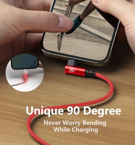 Enhanced 6 FT USB C to Lightning Charging Cable Set – MFi Certified with 90-Degree Design for Optimal Ergonomics – Fast Charging Nylon Braided Cords Compatible with i Phone 14/13/12/11/Pro Max/Plus/8/7 – 3 Pack for Home, Office & Travel Convenience