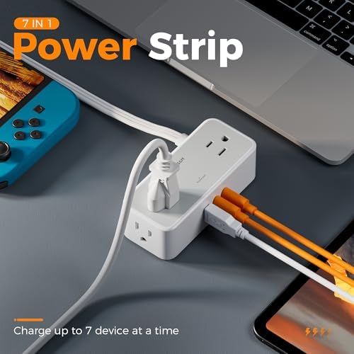 TESSAN 5 FT Flat Plug Extension Cord with 4 AC Outlets, 1 USB-C & 2 USB-A Ports – 900 Joules Surge Protector Power Strip for Home Office & Dorm Room – Maximize Charging Efficiency & Space Savings with Versatile Power Accessory