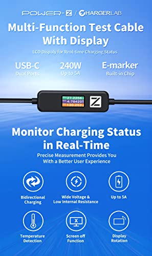 Power-Z AK001 240 W USB PD Charging Test Cable with Color Display – Versatile 5 FT USB-C Tester for Optimal Performance and Compatibility Across All Devices