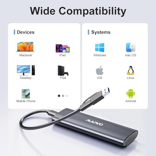 Transform Your M.2 SSD into a High-Speed External Drive with the MAIWO USB 3.2 Gen1 Type-C Aluminum Enclosure – Ultimate Compatibility for B Key & B+M Key SSDs, Effortless Plug-and-Play Setup, and Superior Heat Dissipation for Optimal Performance