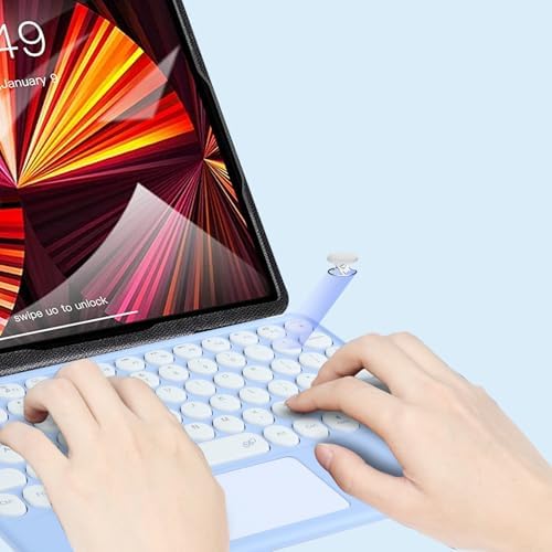 Ultra-Slim 10-Inch Wireless Bluetooth Keyboard with Touchpad – Rechargeable & Portable Universal Keyboard for i OS, Android & Windows Devices – Effortless Typing on the Go in Sleek White Finish