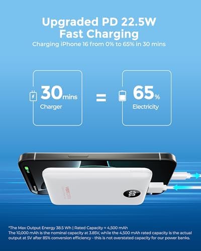 VEEKTOMX Compact 10000 m Ah Mini Power Bank – Ultra-Fast PD 22.5 W USB-C Charger for i Phone, Samsung, Google Pixel – Stylish Purple Travel Essential for On-the-Go Power and Versatile Device Compatibility