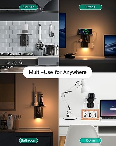 Revolutionary Wall Outlet Extender with Integrated Shelf & Adjustable Night Light – 5 USB Ports Including Rapid USB-C Charging, Surge Protection, and Compact Design for Enhanced Organization and Efficiency