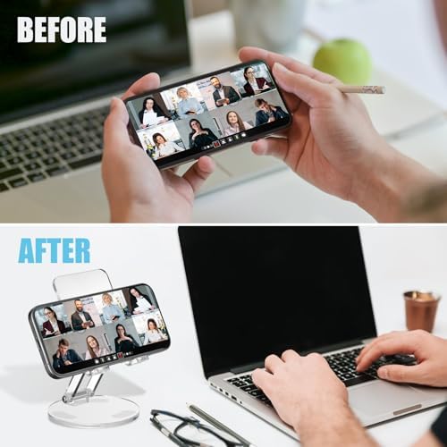 Tomorotec Adjustable Angle Acrylic Cell Phone Stand for Desk, Foldable Acrylic Phone Holder Cute for Office, Portable Non-Slip Desktop Smartphone Holder, Fit for iPhone Samsung Galaxy (Iridescent) – Enhanced Compatibility and Speed