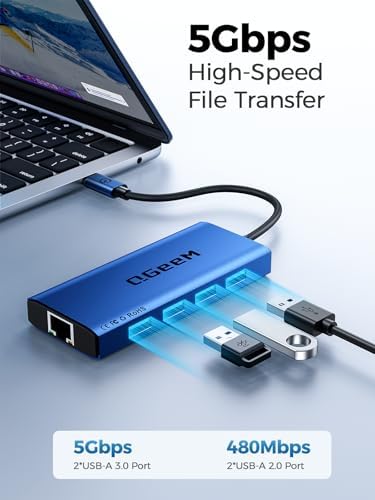 Unlock Seamless Connectivity with the QGee M 9-in-1 USB C Hub – The Ultimate Multi-Port Adapter for High-Speed Data Transfer, 4 K HDMI Output, and 100 W Power Delivery – Perfectly Compatible with Mac Book Pro, Air, i Pad, Dell, HP, Lenovo, and Chromebook – Compact, Stylish Blue Design for On-the-Go Professionals and Creatives