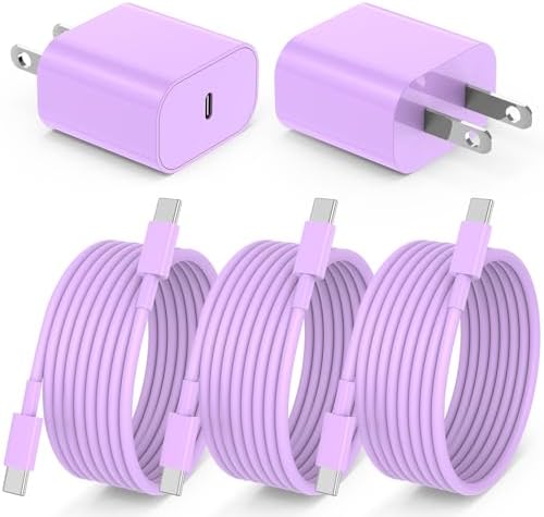 Ultimate 20 W Fast Charging Solution: 10 Ft i Phone 15 Charger with 3 Durable USB-C Cables & Dual Wall Adapters – Compatible with i Phone 15/15 Pro/Pro Max, i Pad Pro, Air Pods, and Samsung Devices for Rapid Power-Up and On-the-Go Convenience