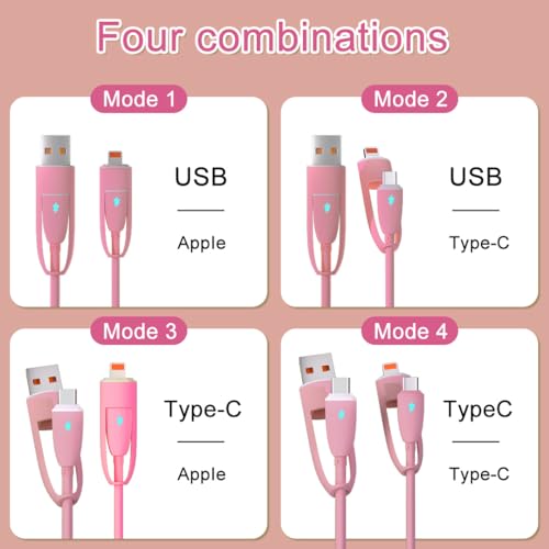 Transform Your Charging Essentials with the Versatile 4-in-1 USB C Cable – 100 W Rapid Power Delivery, Effortless Data Transfer, and Liquid Silicone Durability for i Phone 15 Series and Beyond, 3.3 ft Length with Built-in LED Indicator for Nighttime Use, Ideal for Home, Office, or Travel Adventures