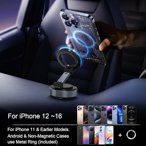 Surundo Premium 360° Magnetic Phone Holder for Car – Versatile Vacuum Suction Mount for i Phone & Android – Foldable Design for Gym, Mirror, and Travel – Ultimate Hands-Free Navigation and Safety Enhancement