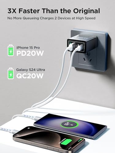 Aioneus 40 W USB C Fast Charging Block – 4-Port Dual PD & QC Wall Charger for i Phone 11-16, i Pad & Samsung Devices – Compact, High-Performance Power Adapter with Enhanced Safety Features for Home & Travel