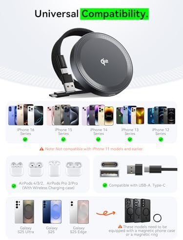 THREEKEY Mag Safe Wireless Charger – 15 W Qi2 Fast Charging Pad with Dual-Sided Magnetic Grip for i Phone 12-16 Series & Galaxy S25 Ultra – Includes 5 FT USB-C Cable – Sleek White Design for Effortless Power and Enhanced Compatibility