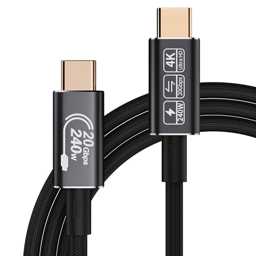 Versatile 6.6 ft USB-C Cable for 4 K High-Definition Video & 240 W Rapid Charging – Ultra-Fast 20 Gbps Data Transfer with Durable Construction for Effortless Device Connectivity and Enhanced Performance