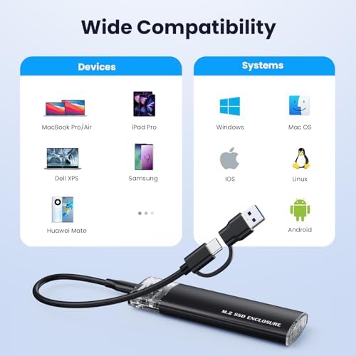 High-Performance M.2 NVMe SATA SSD Enclosure Adapter – 10 Gbps USB 3.1 Gen 2 Type-C for Seamless Data Transfer, Compatible with M-Key & B+M Key Sizes 2230, 2242, 2260, 2280 – Ideal for Fast-Paced Professionals and Gamers Seeking Reliable Storage Expansion